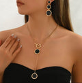 Elegant Black & Gold Geometric Jewelry Set for Women