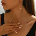 Elegant Gold Heart Pendant Necklace & Dangle Earrings Set