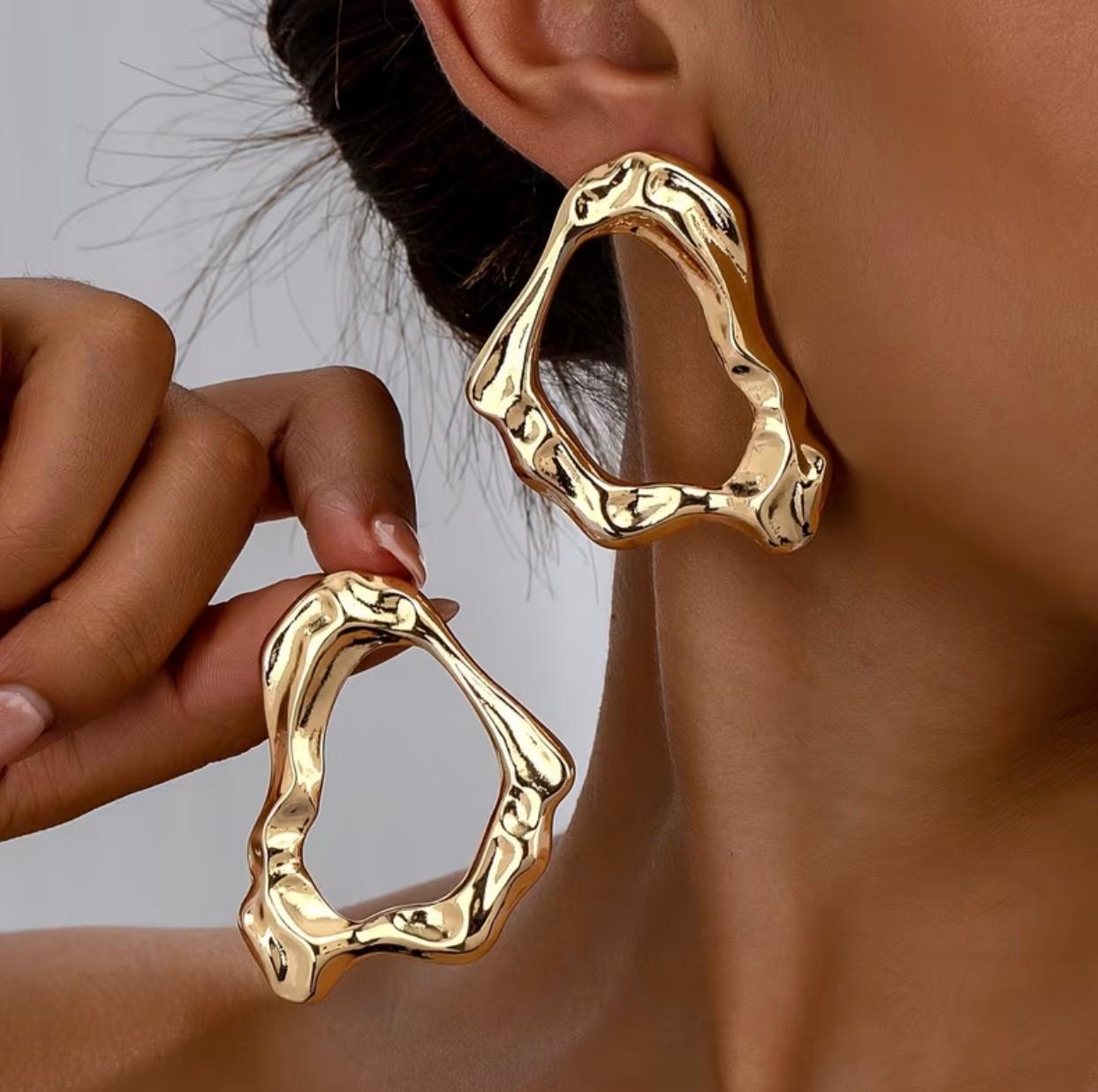 Luxury Gold Organic Shape Statement Earrings for Women