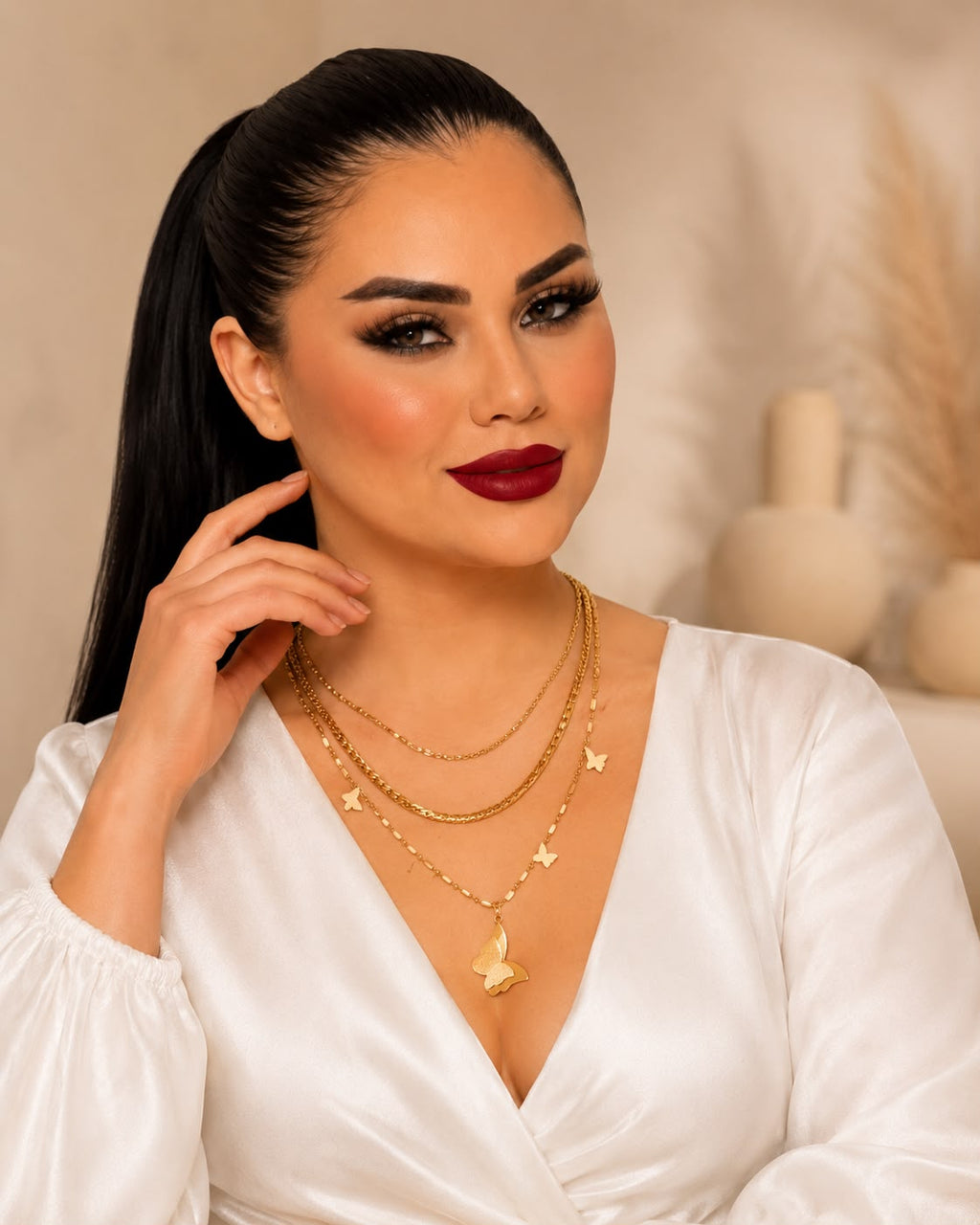 Luxury Layered Gold Butterfly Pendant Necklace