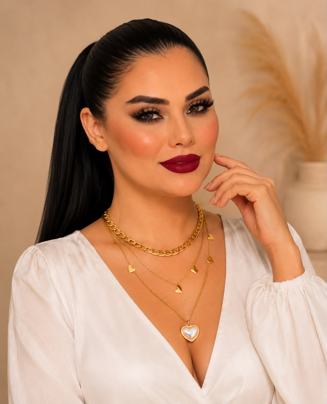 Luxury Layered Gold Heart Pendant Necklace with Mother of Pearl Charm