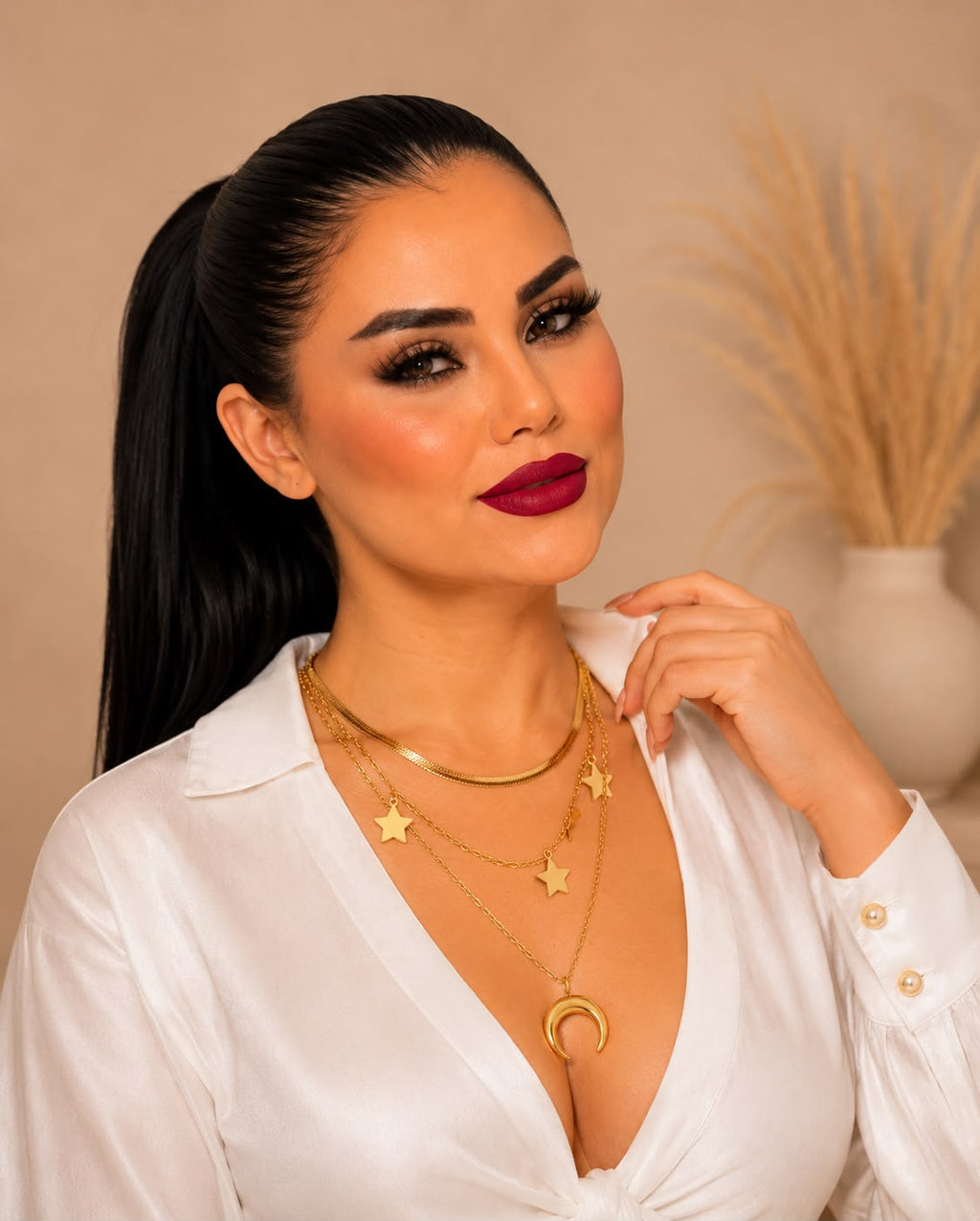 Luxury Layered Gold Crescent Moon Pendant Necklace