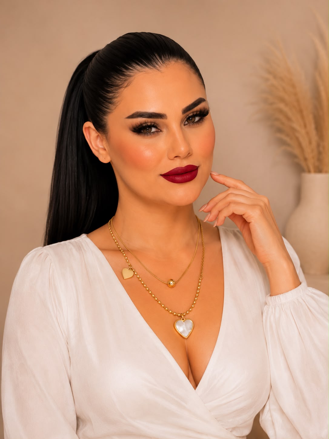 Luxury Layered Gold Heart Pendant Necklace with Mother of Pearl