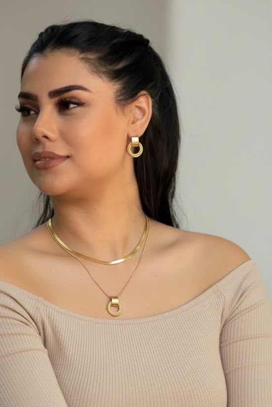 Modern Double Circle Necklace & Earrings Set