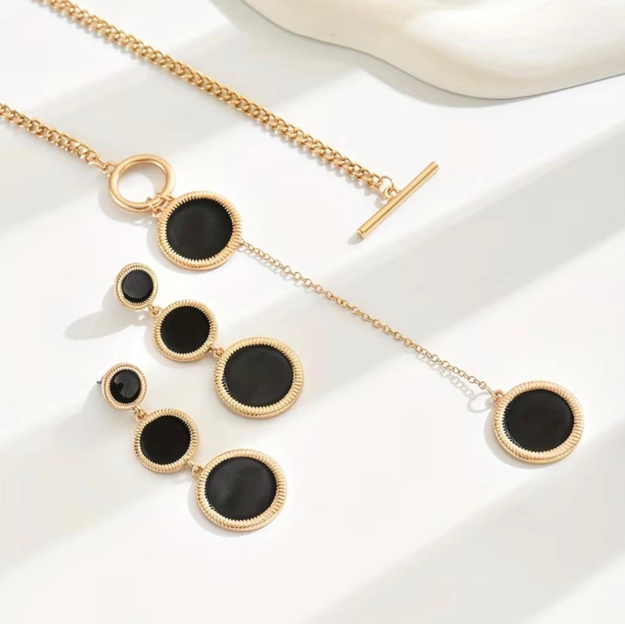 Elegant Black & Gold Geometric Jewelry Set for Women