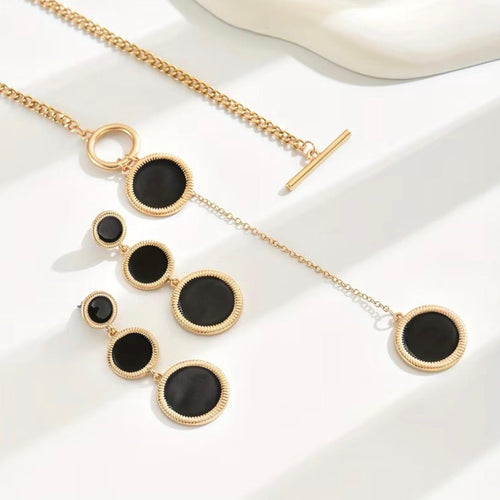 Elegant Black & Gold Geometric Jewelry Set for Women