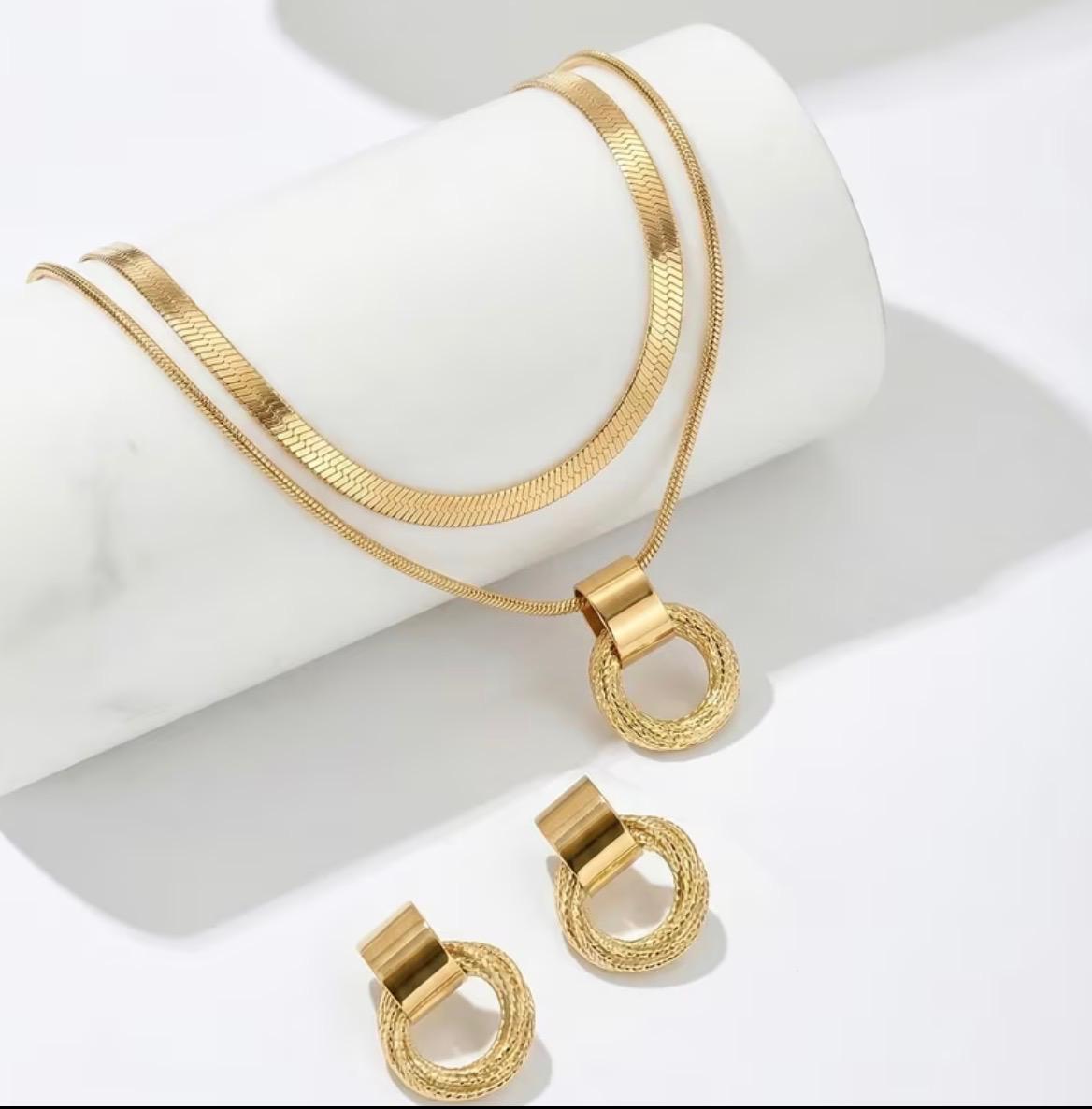 Modern Double Circle Necklace & Earrings Set