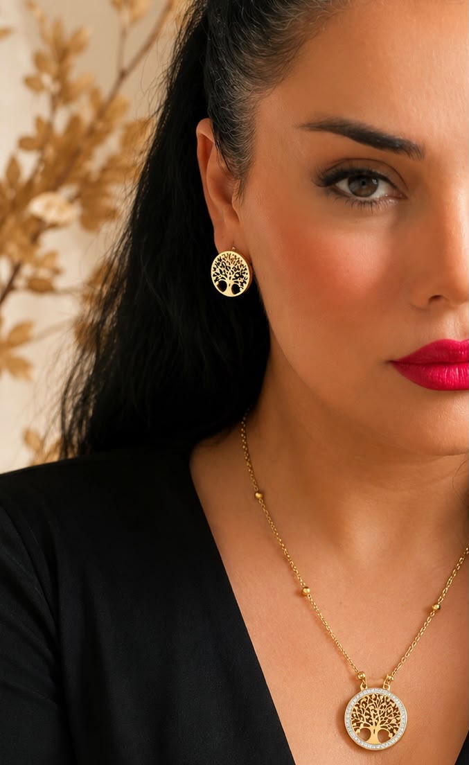 Tree of Life Jewelry Set – Gold Necklace & Earrings Set