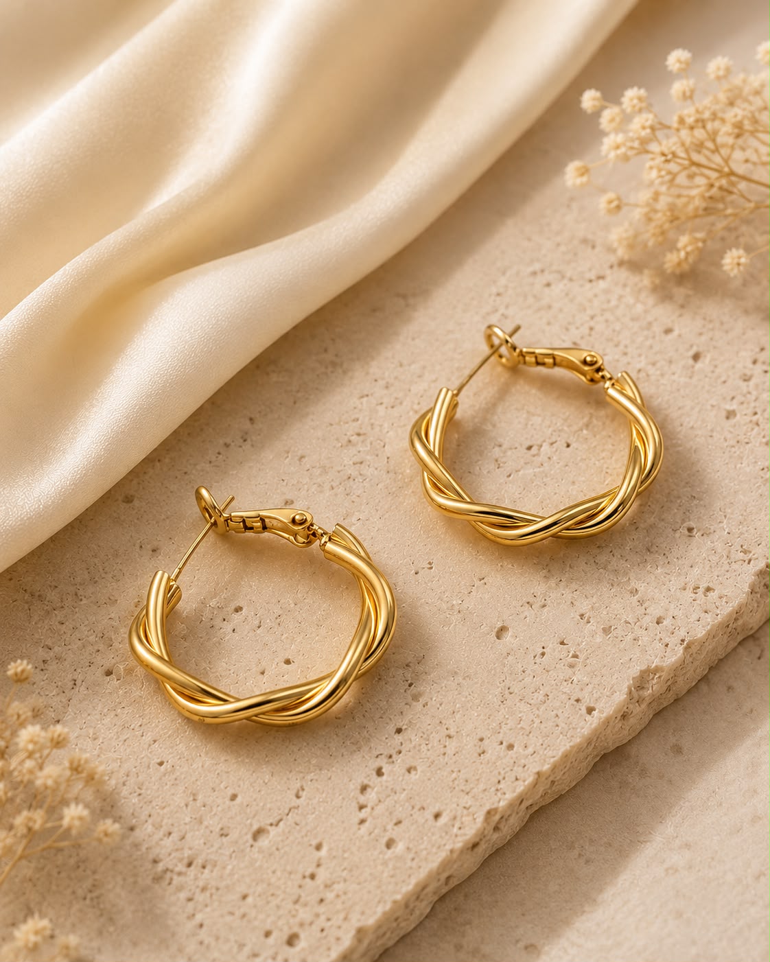 Golden Twist Hoop Earrings – Gold-Plated Braided Hoop Earrings