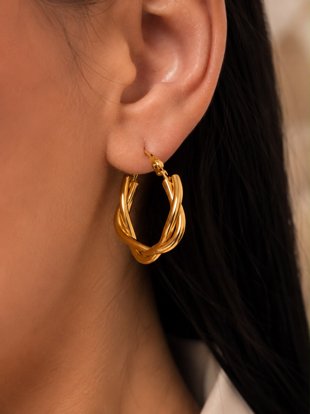 Golden Twist Hoop Earrings – Gold-Plated Braided Hoop Earrings