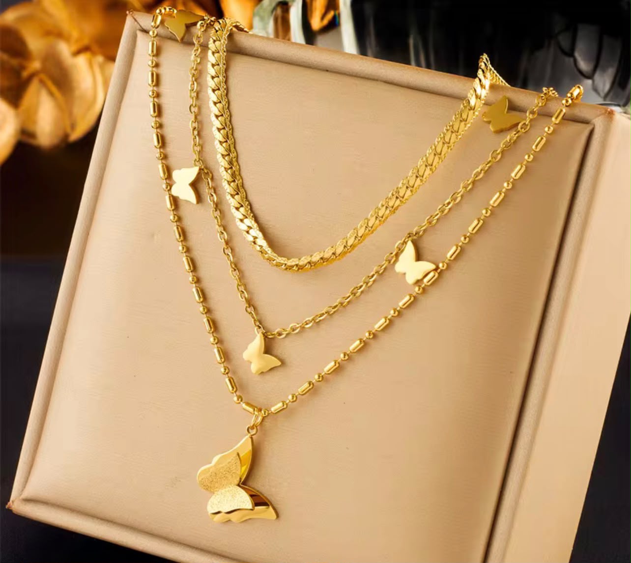 Luxury Layered Gold Butterfly Pendant Necklace
