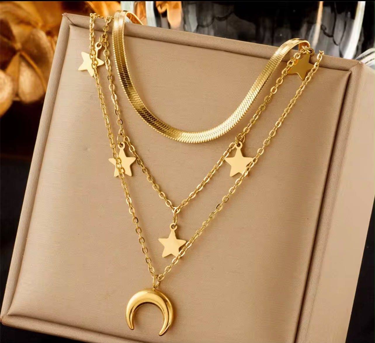 Luxury Layered Gold Crescent Moon Pendant Necklace